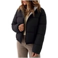 thumbnail image 1 of Uaswgudfs Women's Reversible Puffer Jacket Stand Collar Long Sleeve Short Casual Outerwear Black L, 1 of 6