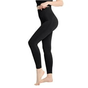 UASWGUDFS Women's Ribbed Yoga Leggings – High-Waisted Seamless Activewear for Gym & Athletic Training Black M