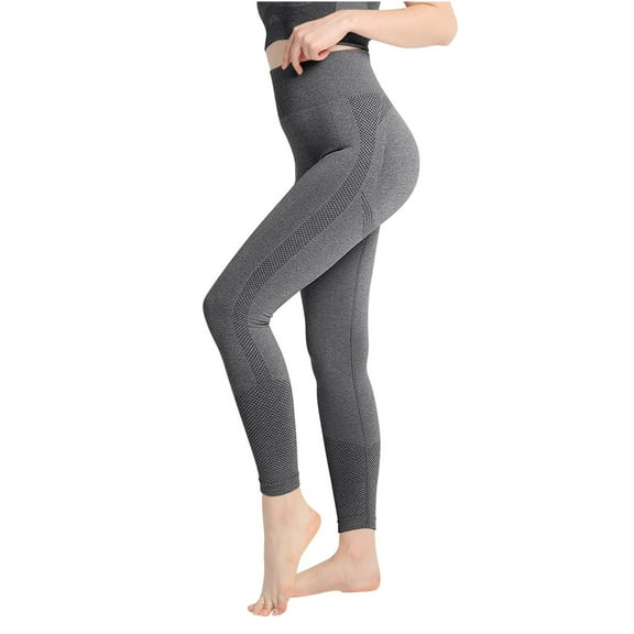 Uaswgudfs Women's Ribbed Yoga Leggings – High-Waisted Seamless Activewear for Gym & Athletic Training Gray L