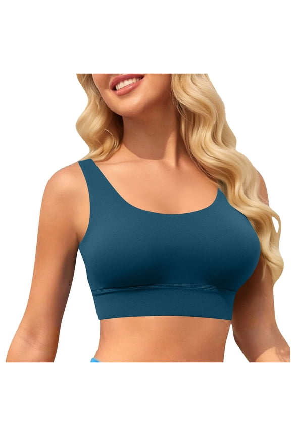 Women's Scoop Neck U Back Padded Crop Top Sports Bra Bikini Top for Low Impact Yoga Workout Beach Pool Swimwear Blue 2XL