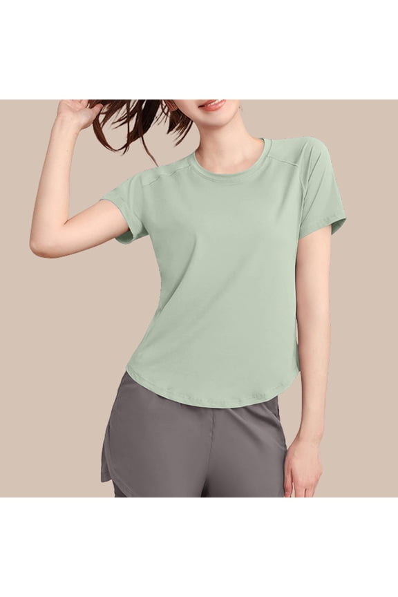 Women's Seamless Workout T-Shirts Short Sleeve Breathable Running Tops Yoga Slim Fit Shirts for Activewear Green XL