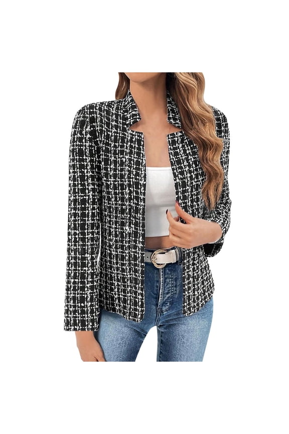Women's Seasonal Tweed Blazer Jacket - Lightweight Warm Windproof Slim Fit with Stand Collar for Office Wear​
