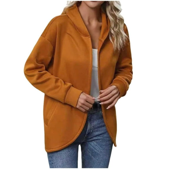 Uaswgudfs ​Women's Sherpa Fleece Winter Jacket - Thermal Windproof Loose Fit Stand Collar Ribbed Cuffs Casual​