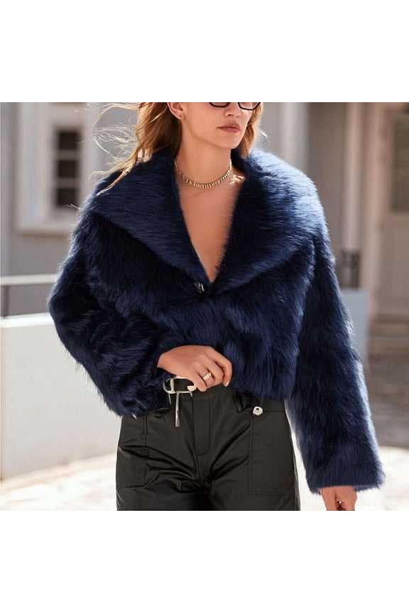 Women's Short Faux Fur Jacket Coat Oversized Large Lapel Open Front Warm Stylish Casual Autumn Winter Outdoor