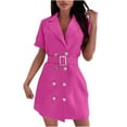 thumbnail image 1 of Uaswgudfs Women’s Short Sleeve Double-Breasted Midi Dress with Lapel Collar & Decorative Belt - Tailored Fit Casual Summer Dresses Hot Pink M, 1 of 6