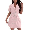 thumbnail image 1 of Uaswgudfs Women’s Short Sleeve Double-Breasted Midi Dress with Lapel Collar & Decorative Belt - Tailored Fit Casual Summer Dresses Pink M, 1 of 5