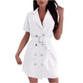 thumbnail image 1 of Uaswgudfs Women’s Short Sleeve Double-Breasted Midi Dress with Lapel Collar & Decorative Belt - Tailored Fit Casual Summer Dresses White XL, 1 of 5