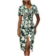 thumbnail image 1 of Uaswgudfs ​Women's Short Sleeve Fitted Midi Dress​ - Summer Casual Puff Sleeves & Waist Gathers, Knee-Length Flowy Silhouette Green L, 1 of 4