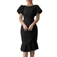 thumbnail image 1 of Uaswgudfs Women's Short Sleeve Fitted Midi Dress - Summer Casual Ruffled Hem & Pleated Accents, Knee-Length Style Black L, 1 of 9