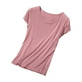 thumbnail image 1 of Uaswgudfs Women's Short Sleeve Pajama Top with Built-in Bra, Casual Loungewear Sleep Shirt, Stretchy Summer Sleepwear for Women Pink 4XL, 1 of 3