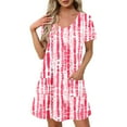 thumbnail image 1 of Uaswgudfs ​Women's Short Sleeve V-Neck Midi Dress​ - Casual Summer A-Line Silhouette with Front Pockets, Versatile for Social Occasions Hot Pink 2XL, 1 of 7