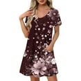 thumbnail image 1 of Uaswgudfs Women's Short Sleeve V-Neck Midi Dress​ - Summer Casual Floral Texture & Relaxed Fit, Smooth Fabric with Functional Pockets Brown L, 1 of 7