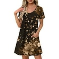 thumbnail image 1 of Uaswgudfs Women's Short Sleeve V-Neck Midi Dress​ - Summer Casual Floral Texture & Relaxed Fit, Smooth Fabric with Functional Pockets Coffee XL, 1 of 7
