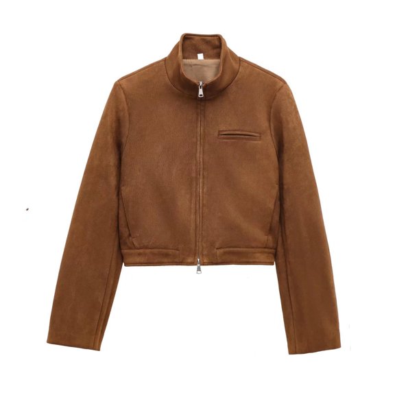 Uaswgudfs ​Women's Sleek Stand Collar Insulated Jacket - Functional Side Pockets Decorative Chest Detail Winter Warmth​