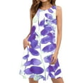 thumbnail image 1 of Uaswgudfs Women's Sleeveless Leaf Print Flowy Dress - Casual Summer Sundress with Relaxed Fit for Outdoor Resort Purple M, 1 of 9