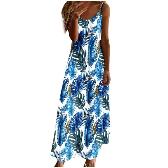 Uaswgudfs Women’s Sleeveless Round Neck Midi Dress - Abstract Pattern Summer Casual Sundress with Flowy Tank Design & Ankle-Length Silhouette
