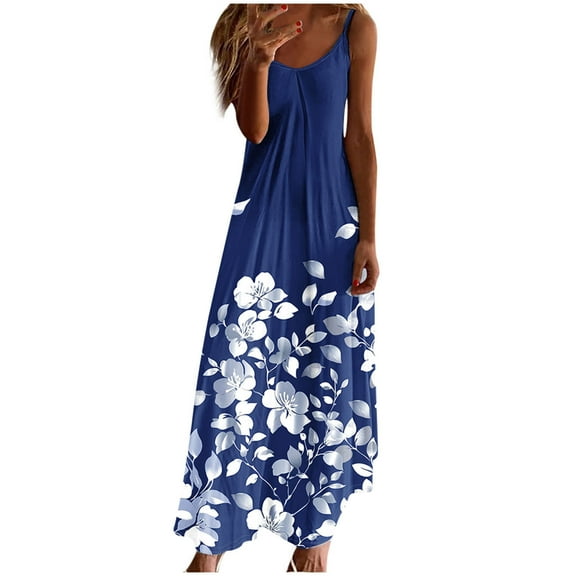 Uaswgudfs Women’s Sleeveless Round Neck Midi Dress - Abstract Pattern Summer Casual Sundress with Flowy Tank Design & Ankle-Length Silhouette