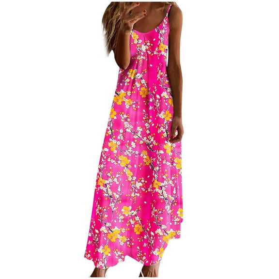 Uaswgudfs Women’s Sleeveless Round Neck Midi Dress - Abstract Pattern Summer Casual Sundress with Flowy Tank Design & Ankle-Length Silhouette