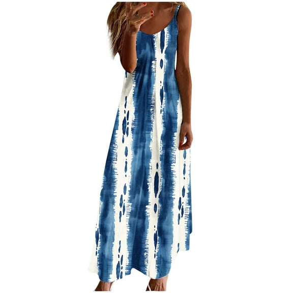 Uaswgudfs Women’s Sleeveless Round Neck Midi Dress - Abstract Pattern Summer Casual Sundress with Flowy Tank Design & Ankle-Length Silhouette