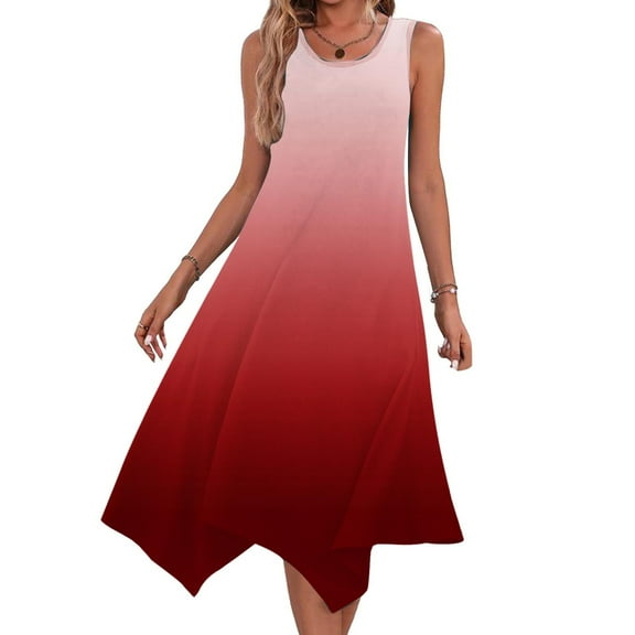 Uaswgudfs Women’s Sleeveless Round Neck Midi Dress - Asymmetrical Hem Knee-Length Sundress with Casual Summer Flowy Tank Design