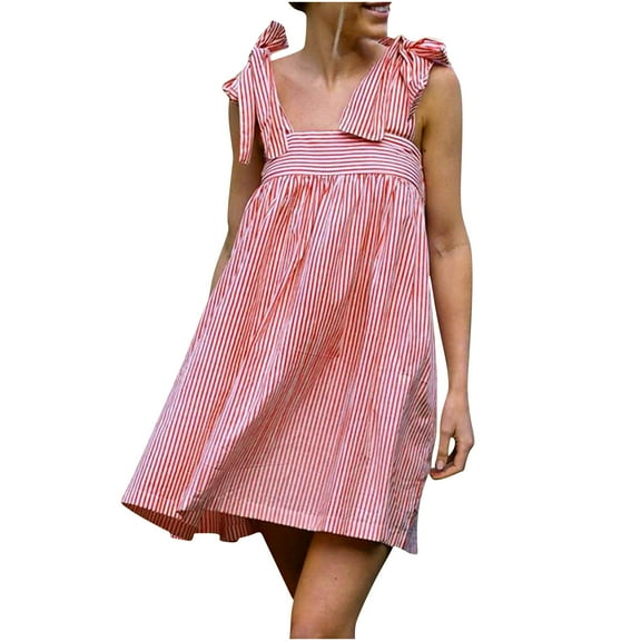 Uaswgudfs Women’s Sleeveless Square Neck Midi Dress - Floral Motif Tank Sundress with Shoulder Ties & Casual Summer Flowy