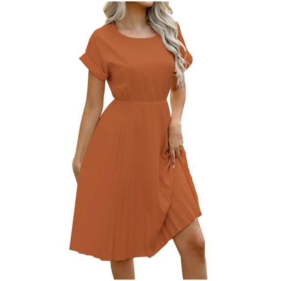 Uaswgudfs Women's Sleeveless Tank Dress with Cinched Waist - Flowy Casual Summer Sundress & Pleated Skirt for Versatile Wear Coffee S