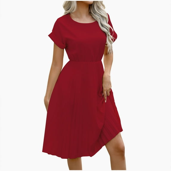 Uaswgudfs Women's Sleeveless Tank Dress with Cinched Waist - Flowy Casual Summer Sundress & Pleated Skirt for Versatile Wear Red S