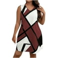 thumbnail image 1 of Uaswgudfs Women's Sleeveless V-Neck Flowy Tank Dress - Casual Summer Sundress with Geometric Accents for Versatile Social Style Wine 1XL, 1 of 9