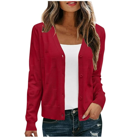 Uaswgudfs Women's Slim Fit V-Neck Knit Cardigan - Lightweight Soft Stretch with Elastic Cuffs for Business Casual