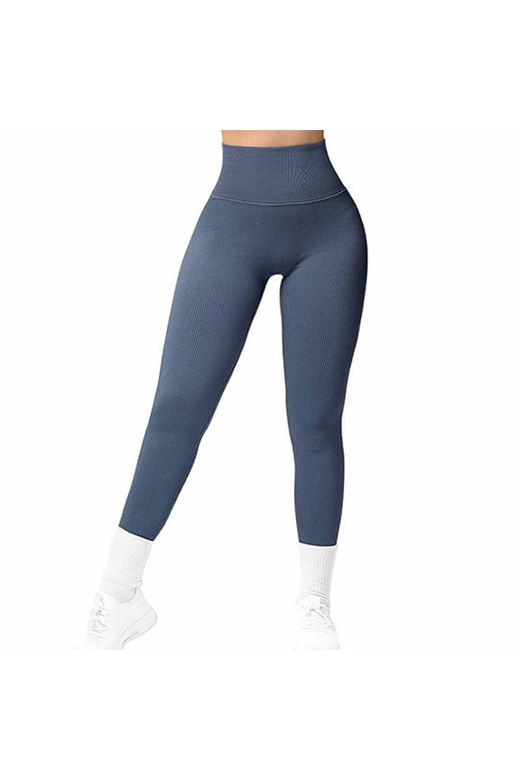 Women's Slim-Fit Yoga Pants: High-Waisted Ribbed Texture & Core Support - Activewear for Gym, Athletic Training Stability Blue S