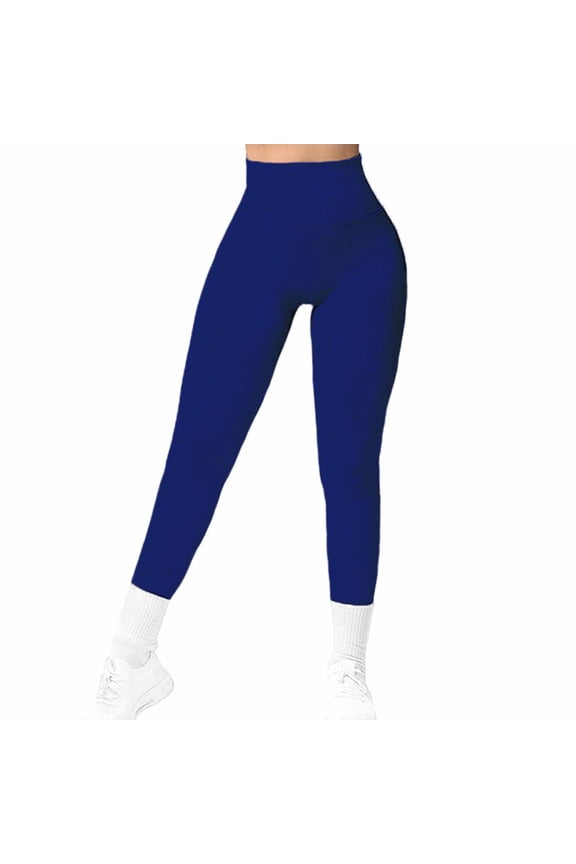 Women's Slim-Fit Yoga Pants: High-Waisted Ribbed Texture & Core Support - Activewear for Gym, Athletic Training Stability Dark Blue S