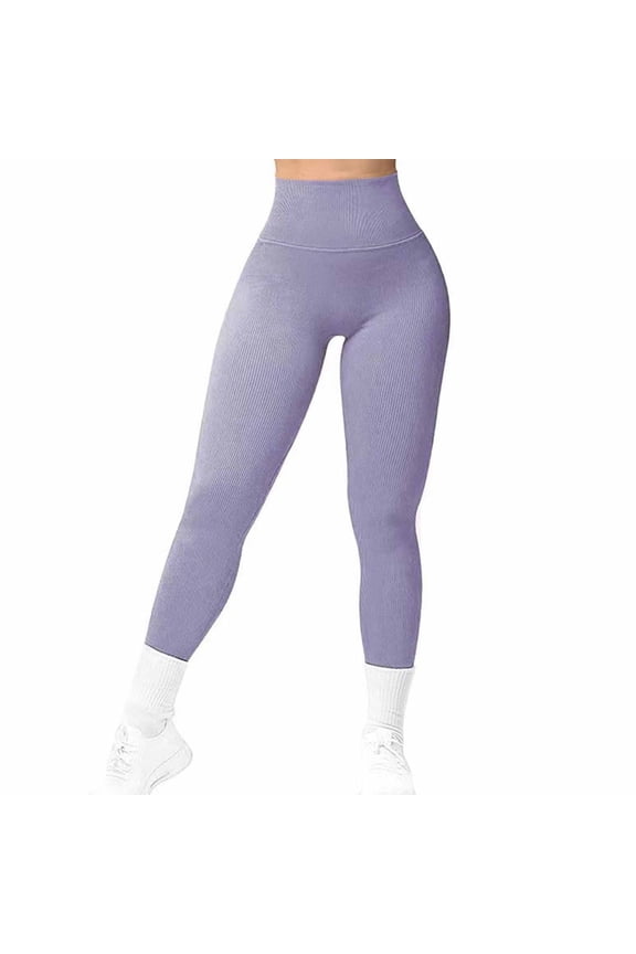 Women's Slim-Fit Yoga Pants: High-Waisted Ribbed Texture & Core Support - Activewear for Gym, Athletic Training Stability Purple M