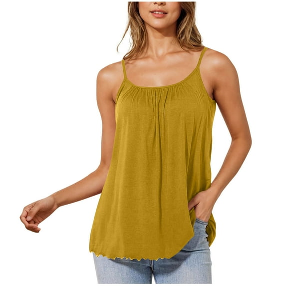 Uaswgudfs Women's Soft Breathable Tank Top for Women - Relaxed Fit Spaghetti Strap with Pleated Front & Asymmetric Hem, Casual Summer Wear Yellow 2XL