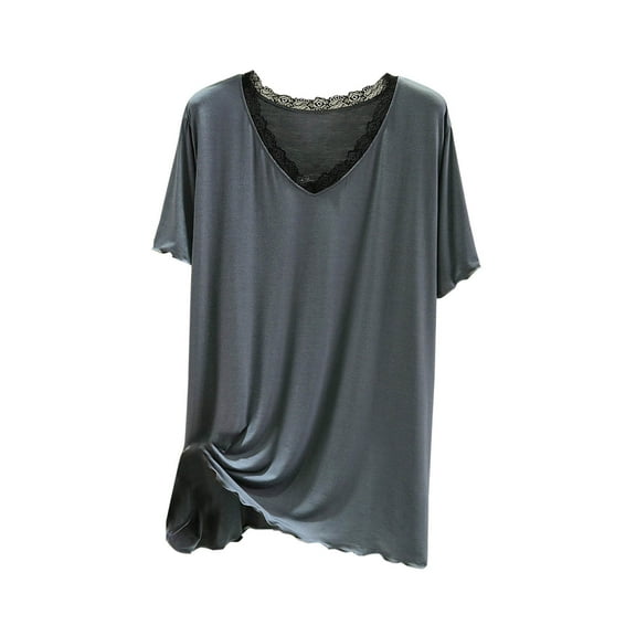 Uaswgudfs Women's Soft Cotton Lace Neck Ruffle Pajama Top | Loose-Fit Sleepwear, Short Sleeve Nightshirt Comfortable Basic Loungewear 2025