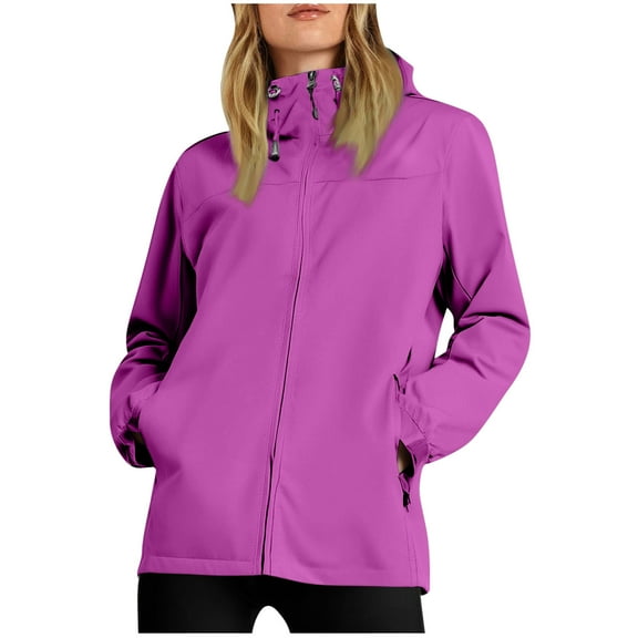 Uaswgudfs Women's Softshell Jacket with Hood Waterproof Lightweight Windbreaker Windproof Rain Shell Jacket for Outdoor Hiking