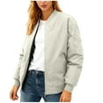 thumbnail image 1 of Uaswgudfs Women's Solid Color Bomber Jacket Zipper Stand Collar Long Sleeve Casual Outerwear with Two Pockets Beige M, 1 of 8