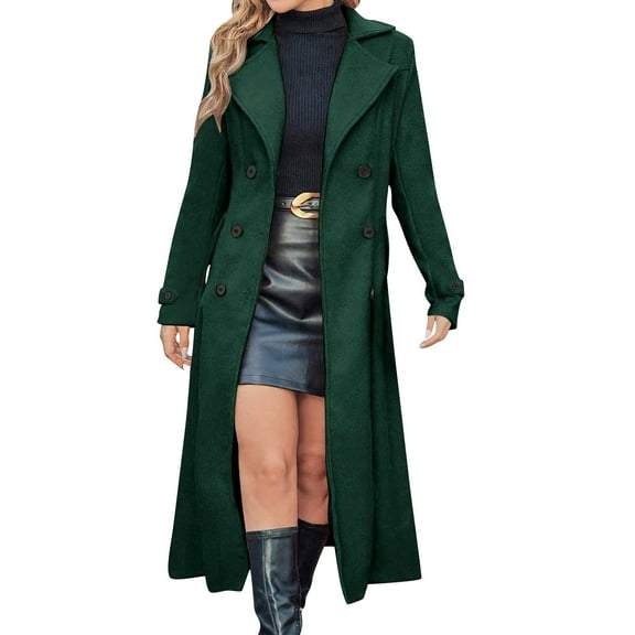 Uaswgudfs Women's Solid Color Long Sleeve Double Breasted Lapel Slim Fit Wool Blend Coat, Elegant Maxi Trench Coat, Formal & Casual Winter Outerwear for Fashion - Forward Ladies Army Green XL