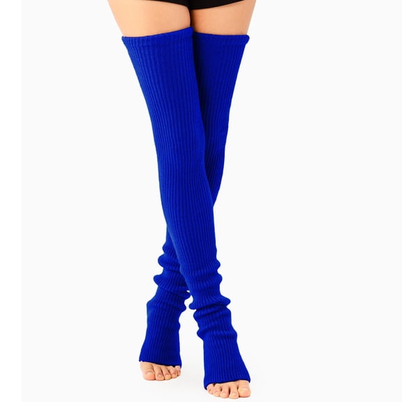 Uaswgudfs Women's Solid Color Thermal Knee High Socks Over The Knee Cozy Winter Warm Foot Covers Stretchy Soft Leg Warmers Blue