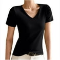 thumbnail image 1 of Uaswgudfs Women's Solid Top Cute Spring/Summer Tops V Neck Short Sleeve T Shirts Loose Fit Casual Basic Shirts Top Tees 2025, 1 of 3