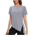 thumbnail image 1 of Uaswgudfs Women's Spring-Summer Solid Color Blouse-Tee - Crew Neck Short Sleeve Casual Top with Side Slit & Everyday Versatility, 1 of 7
