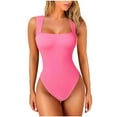 thumbnail image 1 of Uaswgudfs Women's Square-Neck One-Piece Swimsuit with Deep Side Slit & Supportive Wide Straps, Ribbed Stretch Fabric Hot Pink S, 1 of 2