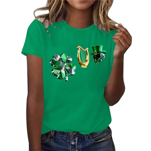 Uaswgudfs Women's St. Patrick's Day Graphic Tee - Ladies Round Neck Short Sleeve Top, Trendy St. Patrick's Day Outfit Shirt Green L
