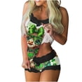 thumbnail image 1 of Uaswgudfs Women's St. Patrick's Day Lace Trim Spaghetti Strap Cami Shorts Set Bow Star Print Two-Piece Sleeveless Loungewear Sleepwear Green L, 1 of 5