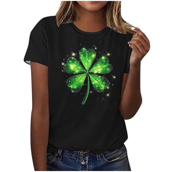 Uaswgudfs Women's St. Patrick's Day Shamrock Graphic Crew Neck Short Sleeve Top - Festive Irish Holiday T-Shirt, Lucky Clover Print Tee Green 3XL