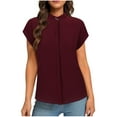 thumbnail image 1 of Uaswgudfs Women's Standing neck Scrub Blouse - Relaxed Fit Outdoor Short Sleeve Top with Rounded Hem & Breathable Design, 1 of 5
