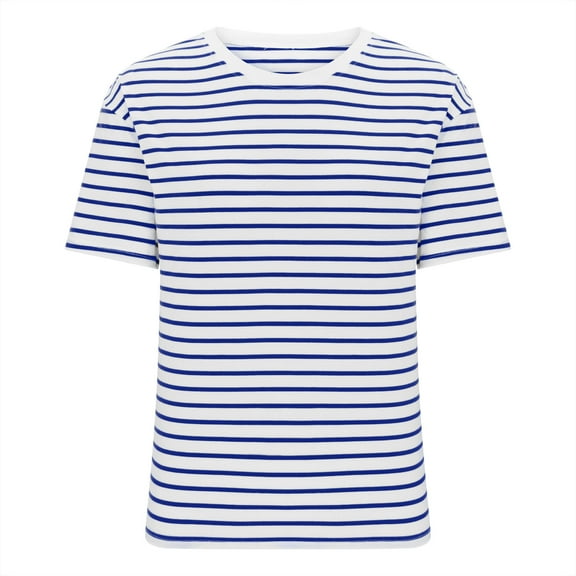 Uaswgudfs Women's Striped Blouse - Summer Casual Going Out Top | Basic Short Sleeve Round Neck Tee with Striped Design