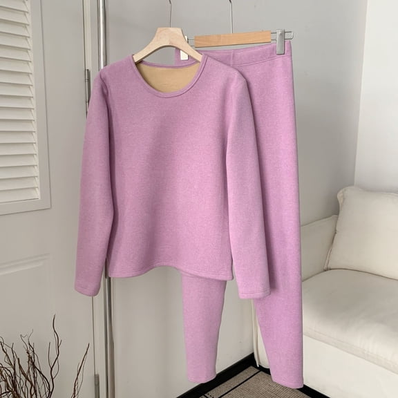 Uaswgudfs Women's Striped Fleece - Lined Cozy Pajama Set Long Sleeve Loose Lounge Pants 2 Piece Home Sleepwear