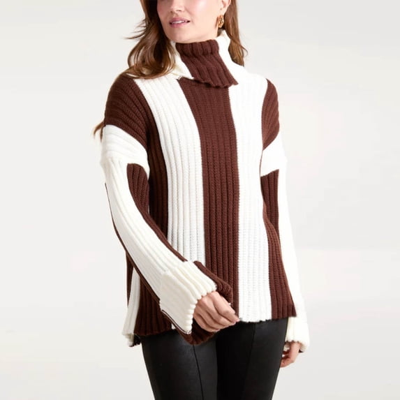 Uaswgudfs Women's Striped Turtleneck Sweater: Bold Vertical Ribbed Knit, Oversized Cozy Fit
