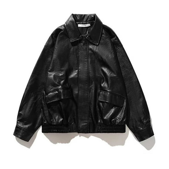 Uaswgudfs ​Women's Structured Collar Winter Bomber Jacket - Synthetic Faux Leather Ribbed Cuffs Full Zip Cold​