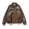 thumbnail image 1 of Uaswgudfs ​Women's Structured Collar Winter Bomber Jacket - Synthetic Faux Leather Ribbed Cuffs Full Zip Cold​, 1 of 6
